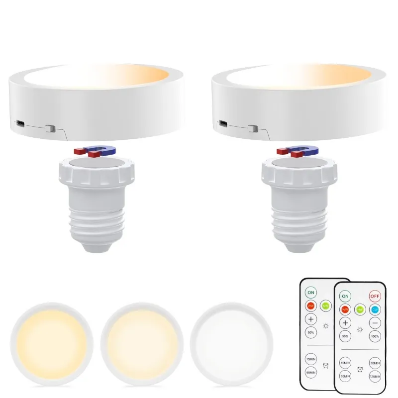 AIBOO USB Rechargeable Light Bulb 2 Pack, wireless E27 LED bulbs with remote
