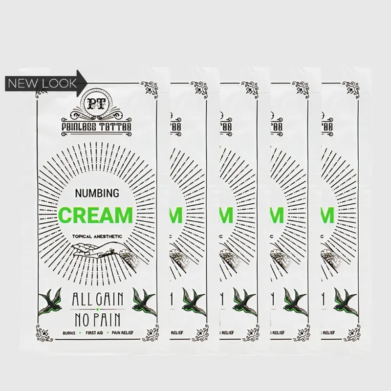 Painless Tattoo 5 Pack numbing cream packets for comfortable tattoo sessions