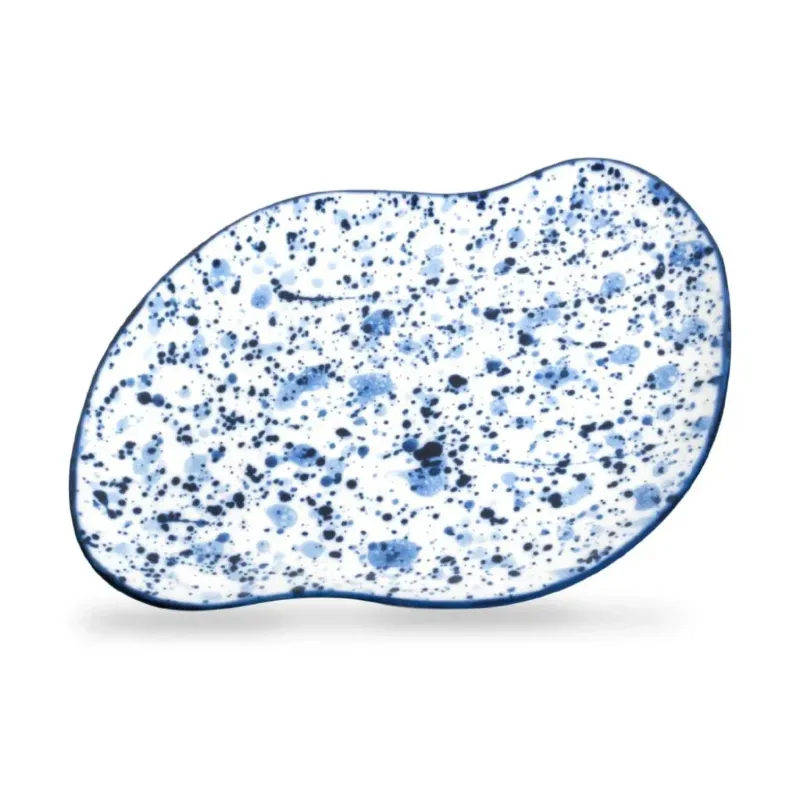Nammi Bylur Handmade Oval Dish in blue and white porcelain with swirl pattern
