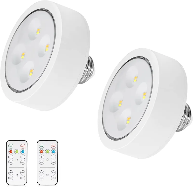 AIBOO Screw in Puck Lights E26 with Remote 2 Pack battery powered