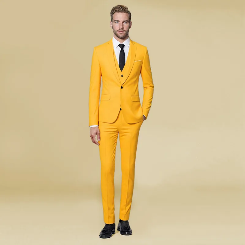 Cloudstyle 3-Piece Slim Fit One Button Fashion Yellow Suit ensemble