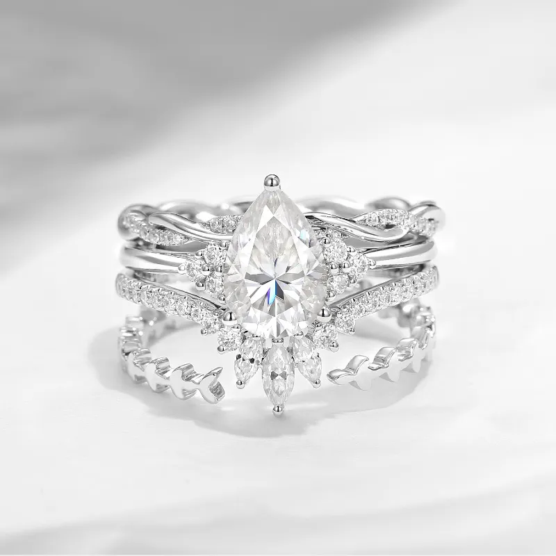 Starlandus Extravaganza 1.5ct pear cut moissanite twisted stacking cluster engagement ring set with infinity symbol