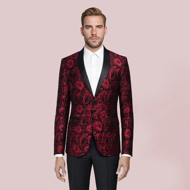 Cloudstyle C4B0039 Paisley Shiny One Button Sequin Blazer in red and blue