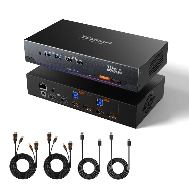 TESmart HDMI 2.1 & DP 1.4 Dual 4K144Hz KVM Switch Gaming Dock for 2 PCs and 2 Monitors