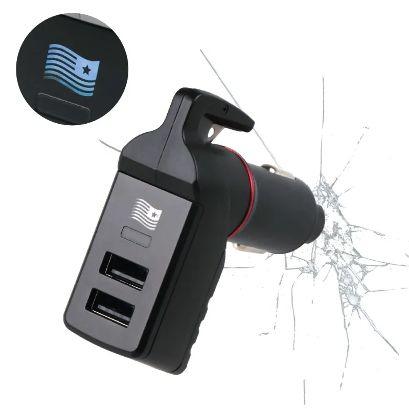 The Stinger Tools Stinger USB Car Charger Emergency Tool blue American Flag with breaker and cutter