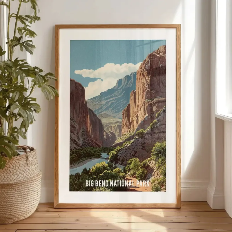 Wall Art Set Big Bend National Park Art Print. Brown Desert, River Poster - canyon and river scene