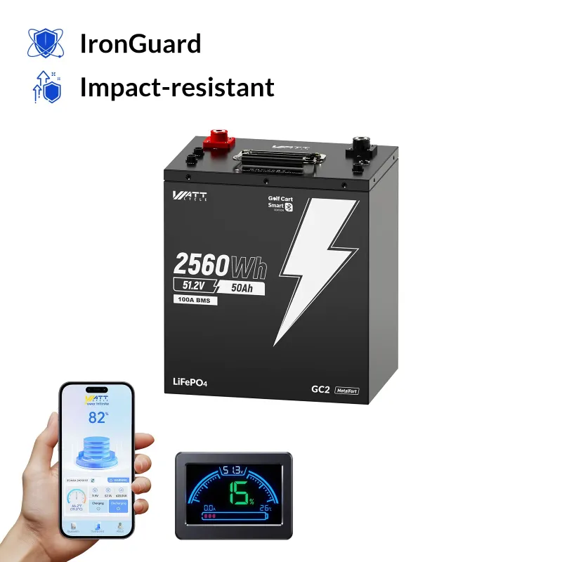 WattCycle 48V 50Ah GC2 Bluetooth Lithium Battery for Golf Cart and Lawn Mower with Free Monitor
