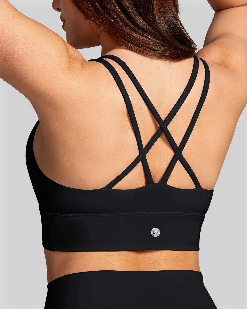 QUEENIEKE BareLuxe Sports Bras for Women Padded Strappy Longline Sports Bra