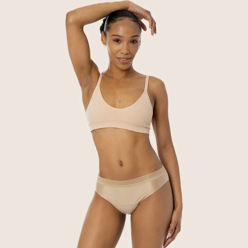 Lilova Cloud Bikini in neutral tone showing extended crotch coverage