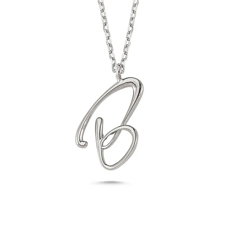 Amorium Jewelry B Letter Mini Initial Silver Necklace, flat silver letter B on delicate chain