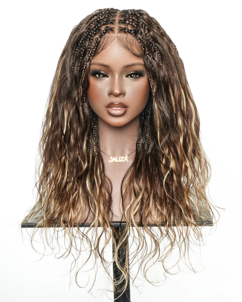Jaliza Michelle 22 inch Salon-Style Balayage Blend 4/30/27 Glueless Boho Box Braided Wig on model