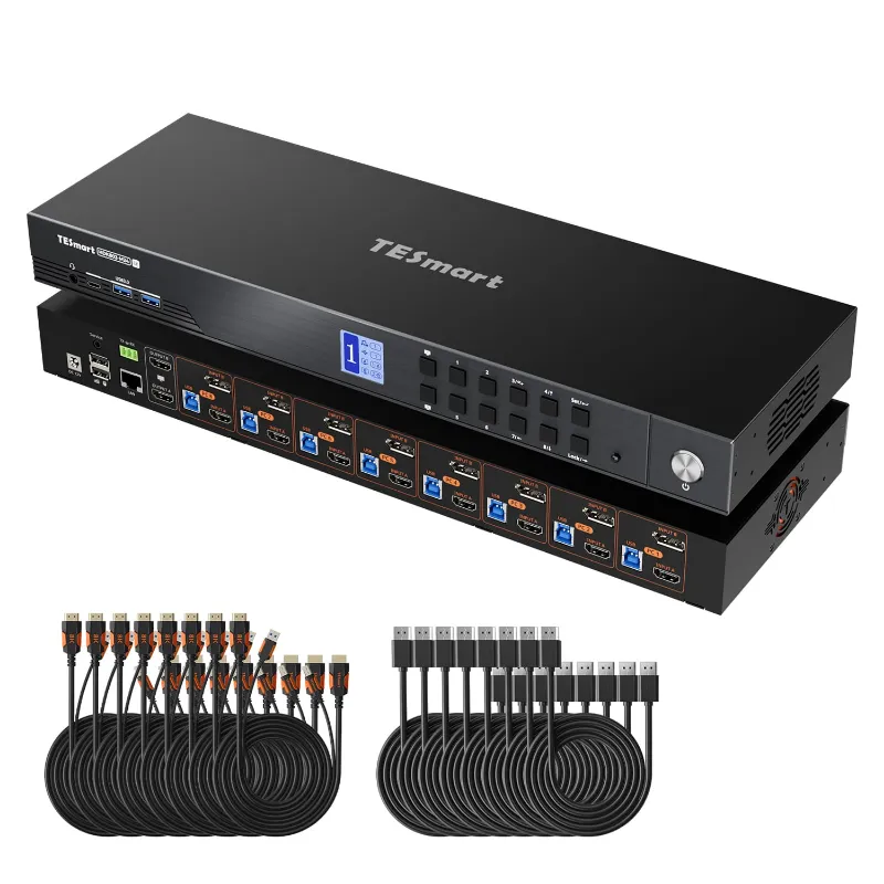 TESmart HDMI 2.1 & DP 1.4 Dual 8K60Hz KVM Switch for 8 PCs and 2 Monitors