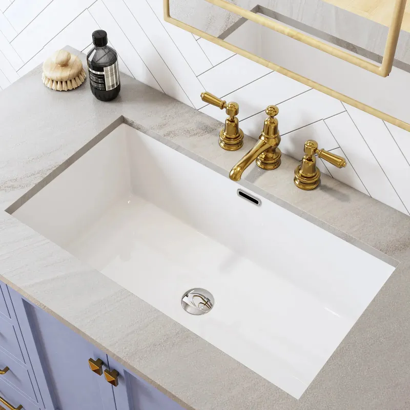 HOROW Rectangular Undermount Bathroom Sink 27 Inch Model HWTP-S7040D installed under a modern bathroom vanity