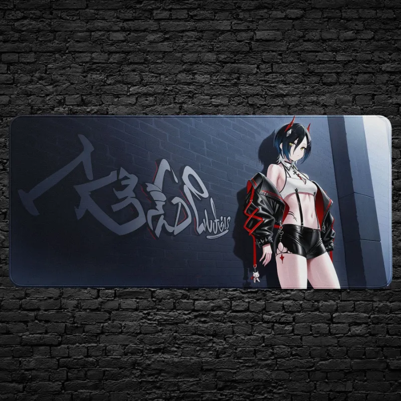 CruArt Anime Street Style Desk Mat with girl against graffiti brick wall