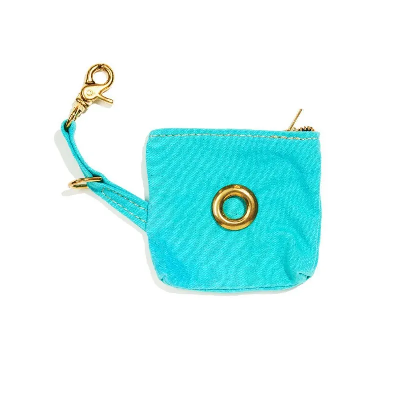 Found My Animal Aqua Waxed Cotton Canvas Poop Bag Pouch with brass hardware