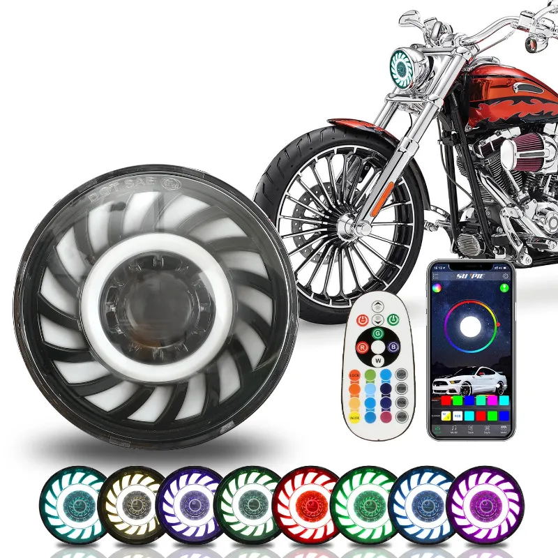 Sunpie 5.75-inch RGBW LED headlight with mobile app and remote control for Harley Davidson motorcycles