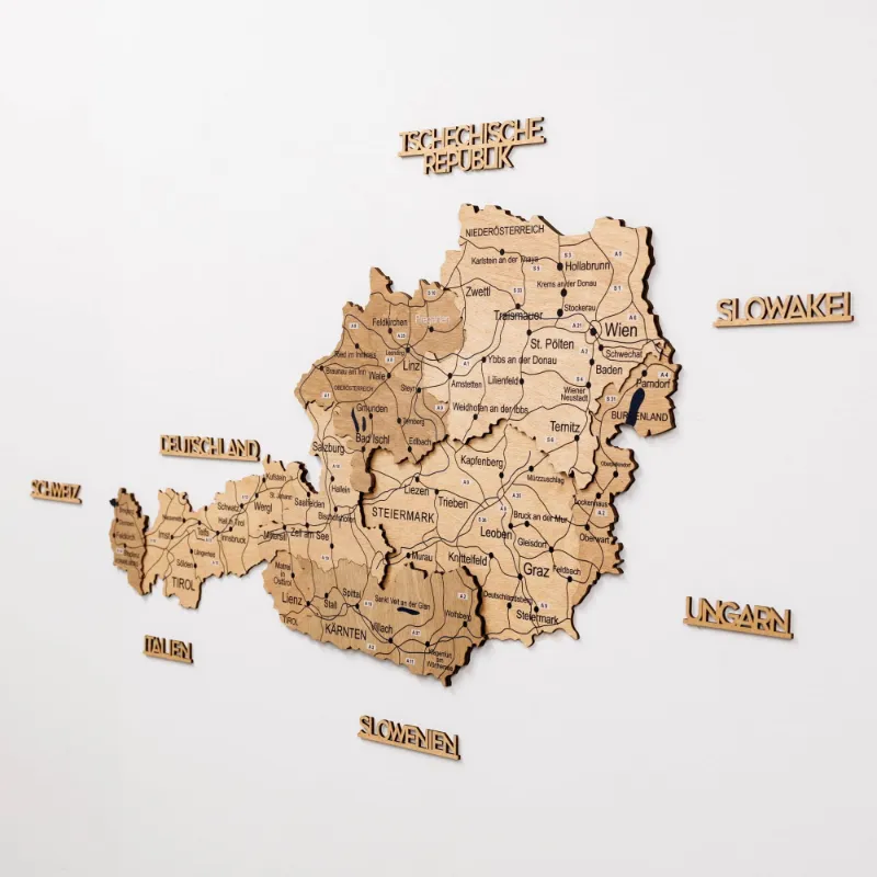 Enjoy The Wood 3D Wooden Map of Austria Gold with luxurious gold-toned finish on layered wood