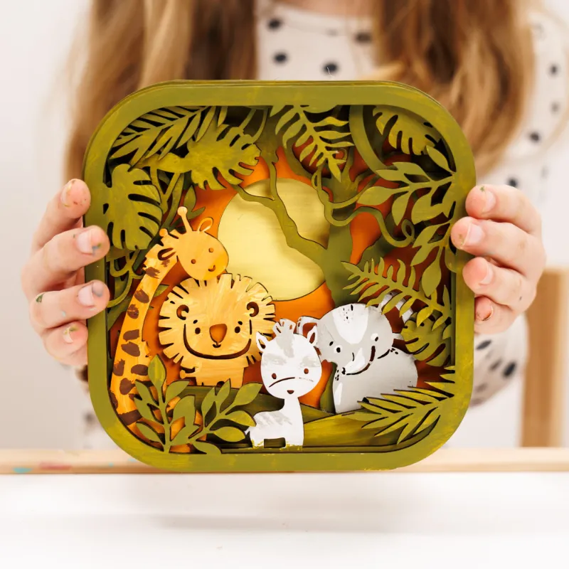 Enjoy The Wood 3D DIY Wood Painting Kit for Kids Safari with wooden animal pieces