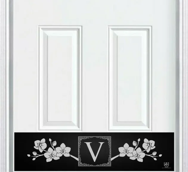 Deck the Door Decor Magnolia Monogram Engraved Door Kick Plate with floral design and personalized initial