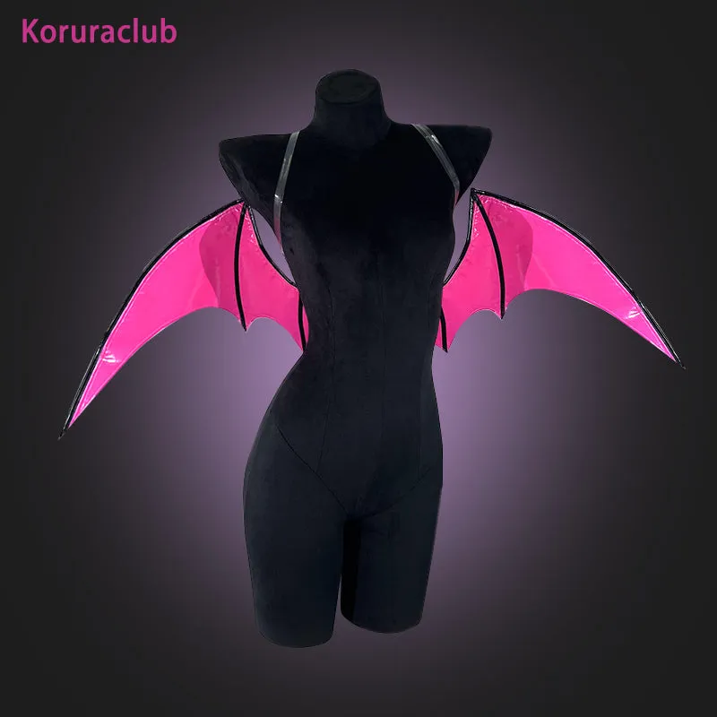 Koruraclub Cosplay Devil wings Hot pink KR01 black and rose red PU leather with clips