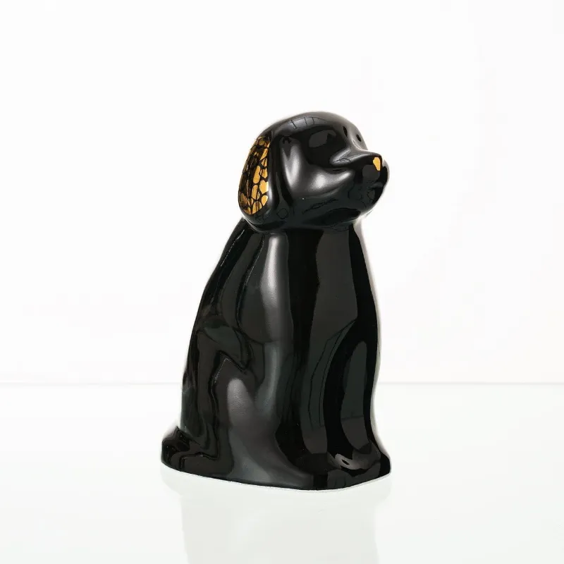 Pulvis Art Urns Cuddle Pet Urn for Dog in black ceramic with gold finish accents