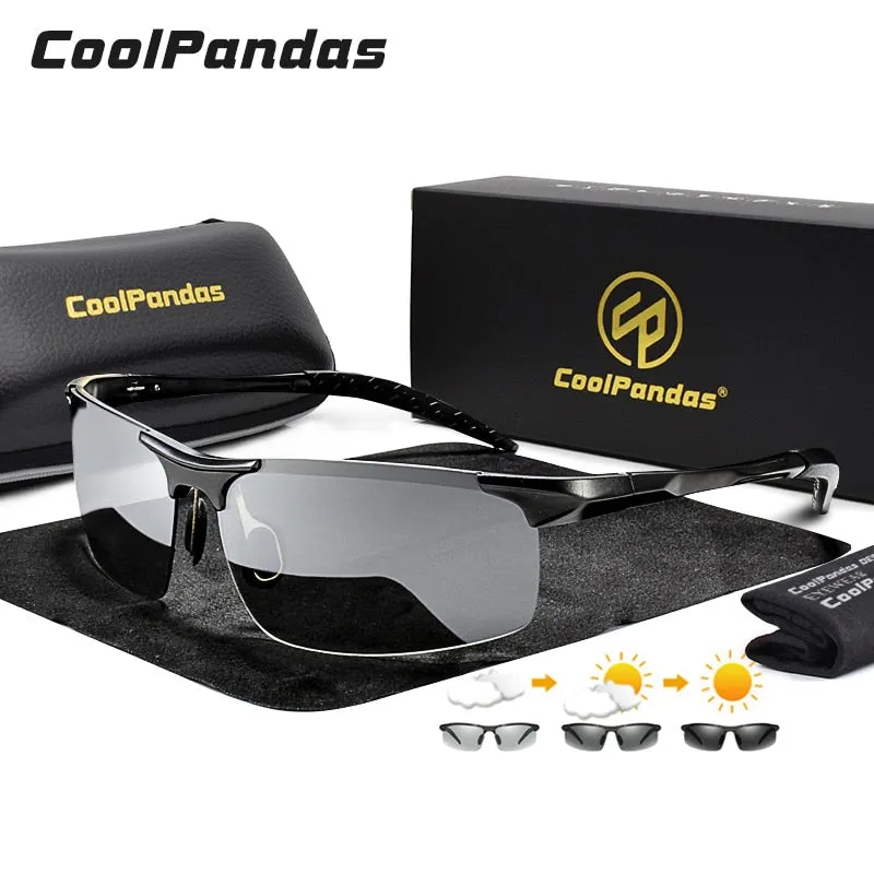 PUPU Sports Photochromic Polarized Rimless Sunglasses with aluminum frame for day and night driving