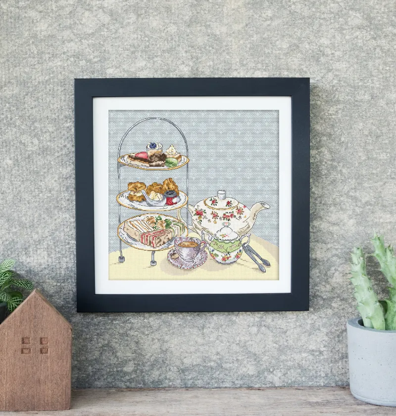 LETISTITCH Afternoon tea cross stitch PDF chart pattern with tea and flowers design