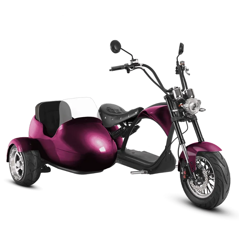 Eahora E-scooter M1P with Sidecar in Purple, retro chopper scooter with attached sidecar