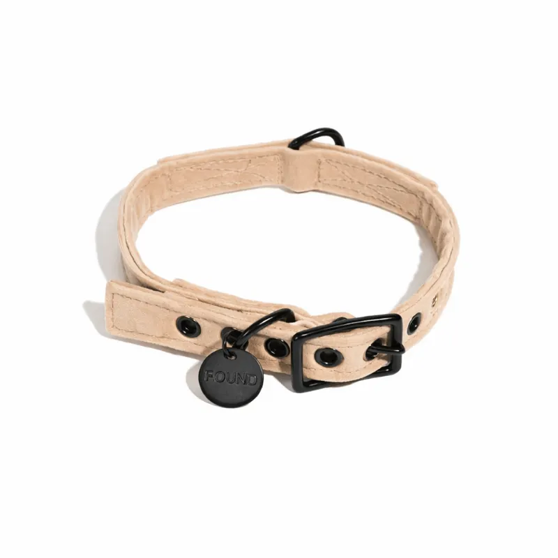 Found My Animal Cream Washable Velvet Cat & Dog Collar with matte black hardware