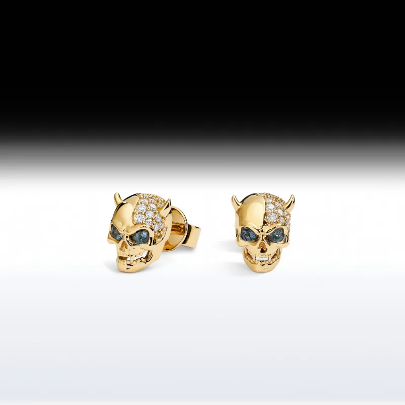 Starlandus Devil Skull Memento Mori skull earring with customizable birthstone eyes