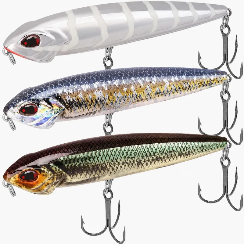 Truscend Fishing Topwater Recessed Gill Pencil Lure with realistic scale pattern and 3D eyes