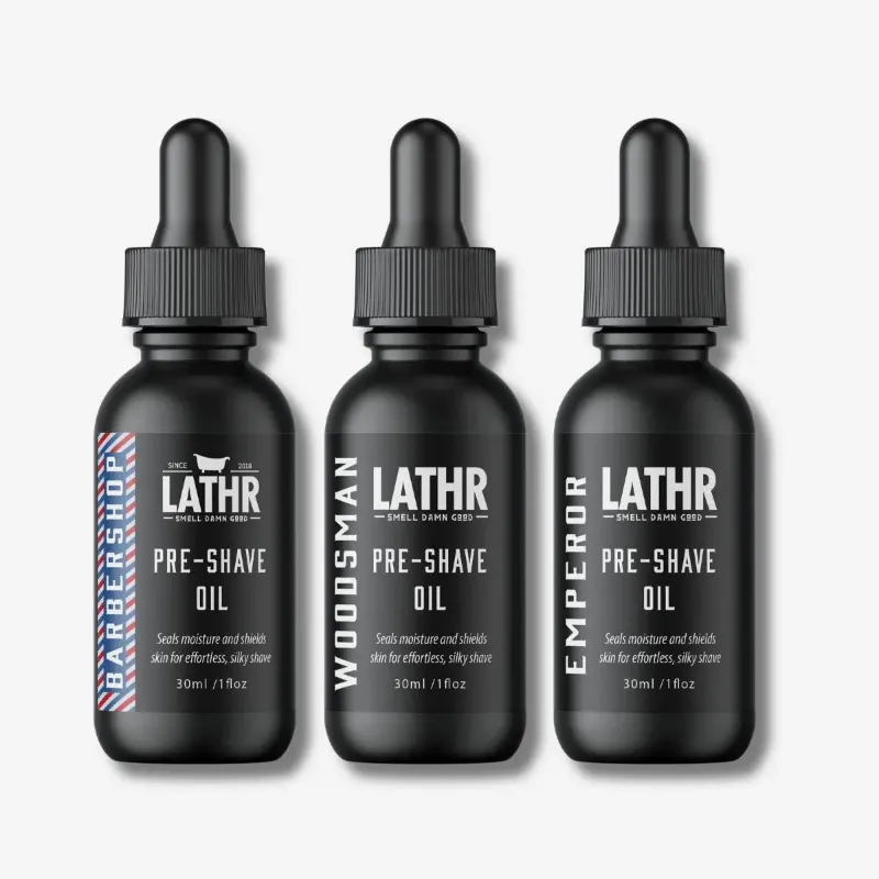 LATHR Pre Shave Oil bottle for smooth shaving and razor burn protection
