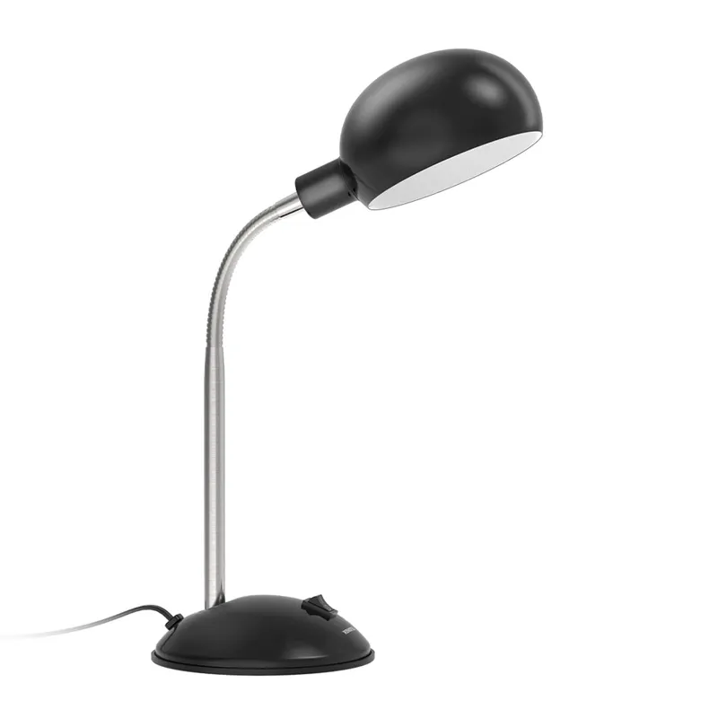 Lepower Tec Flexible Gooseneck Metal Desk Lamp with E12 Lamp Base, angled on desk