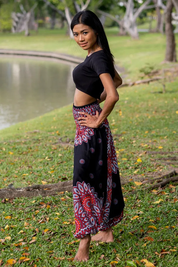 Hippie Pants Black Lotus Pants, black harem pants with lotus petal print