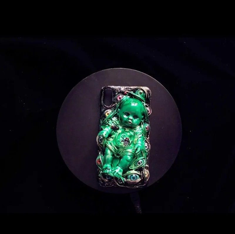 Techypop The Green Baby Designer iPhone Case, green silicone case with devil eyes design