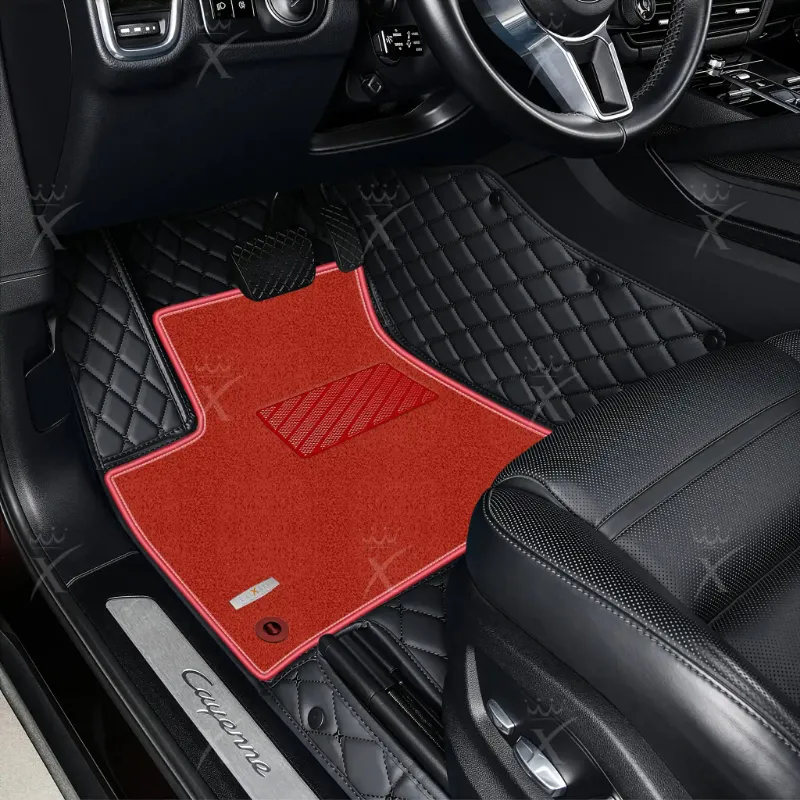 Luxus Car Mats double layer floor mat, black base, red top carpet, diamond stitching
