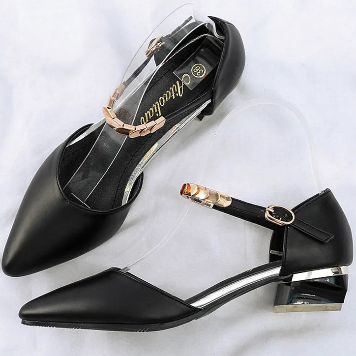 Mislish Ankle Buckle Low Heels Pointed Toe Shoes in black, side view