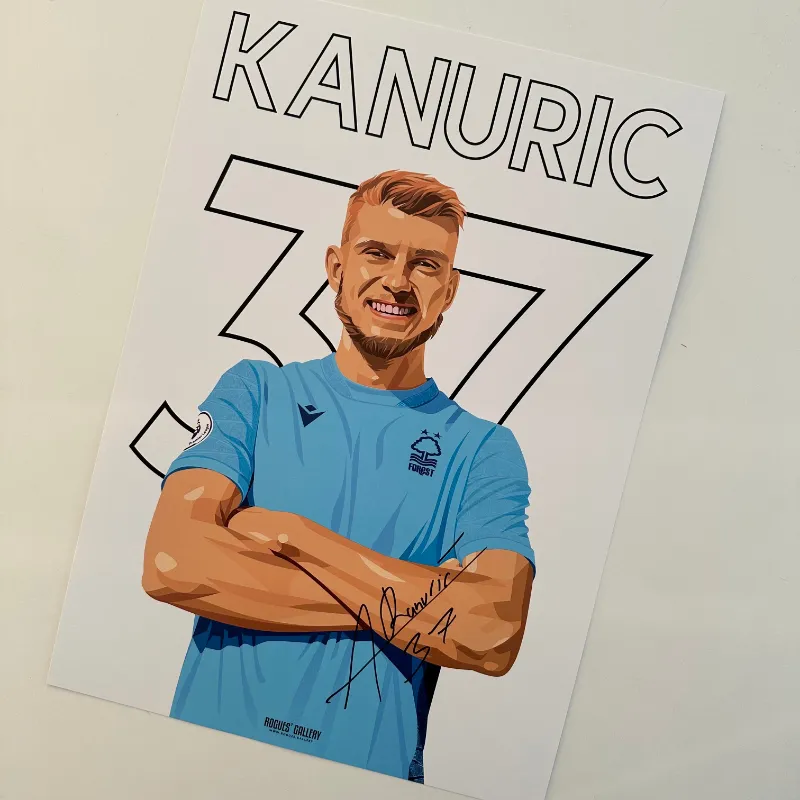 Rogues Gallery Adnan Kanuric Nottingham Forest signed A3 Premier League print