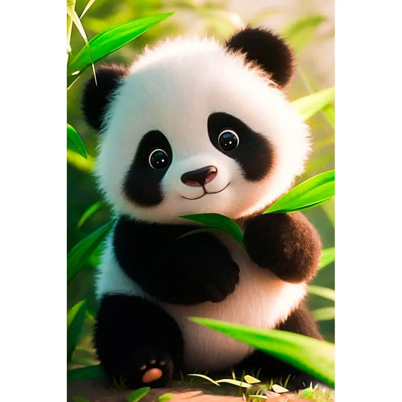 Varvikas 5D Diamond Painting 20×30 cm Cute Panda, playful panda surrounded by vibrant green leaves