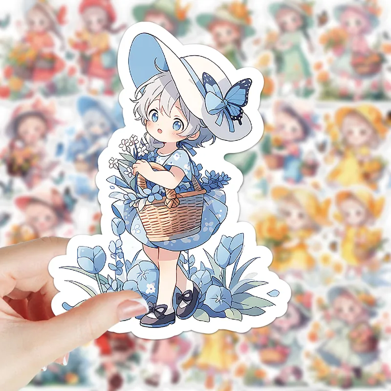 Juwas 60 pcs Cartoon Girl Stickers showing assorted rectangular sheet layouts with illustrated character art