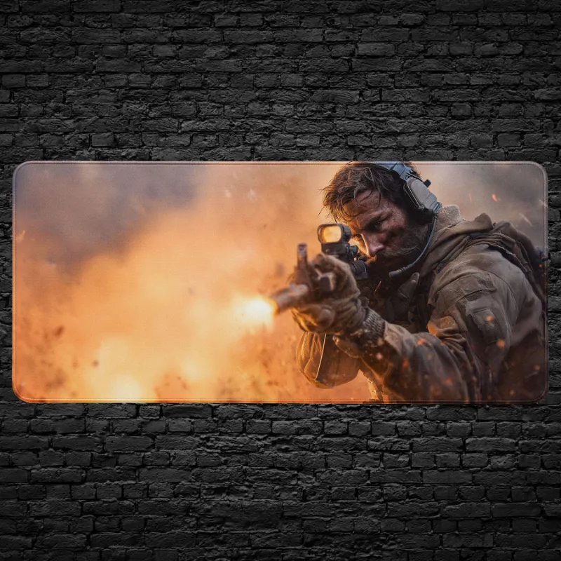 CruArt Tactical Soldier Desk Mat showing soldier in heat of battle