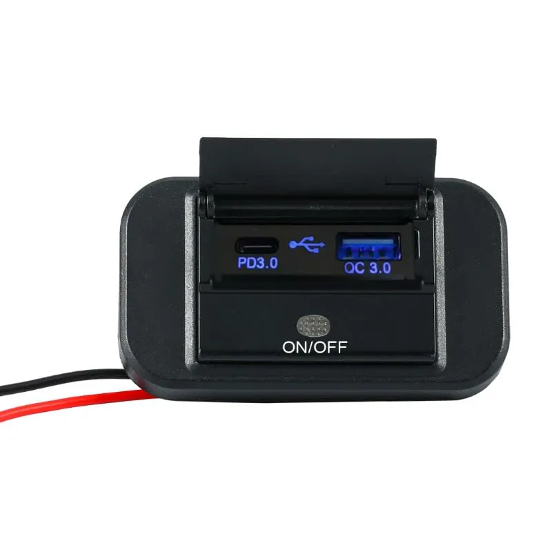 WattCycle 12V-24V QC3.0 Panel multi-port power outlet with blue LED lights