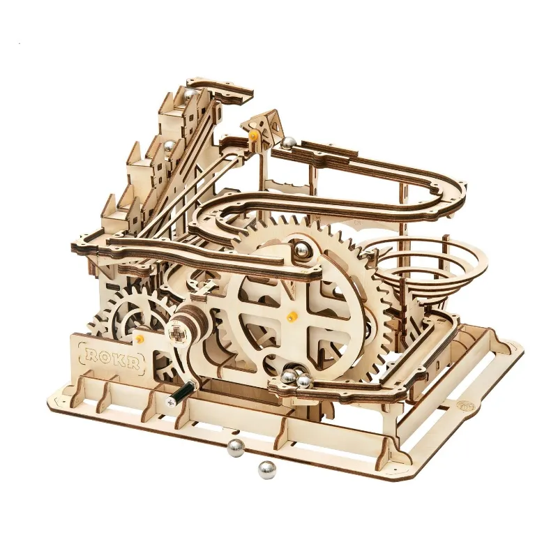 Varvikas 3D Wooden Mechanical Puzzle Kit Marble Parkour with hand crank and wooden gears