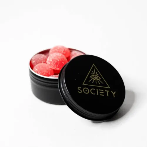 Society's Plant 1:1 Adult Gummies D9 Edibles THC Mood Gummies package with strawberry-flavored squares