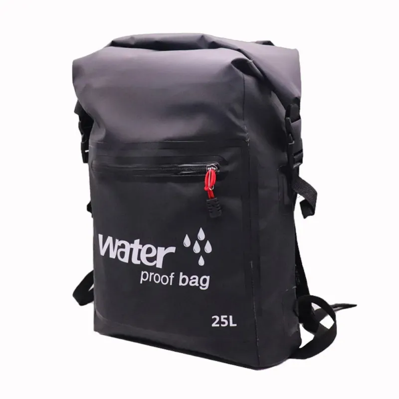 PUPU Sports 25L Waterproof Dry Bag Backpack PVC Double Strap Dry Sack with Roll Top Closure shown as backpack with shoulder straps