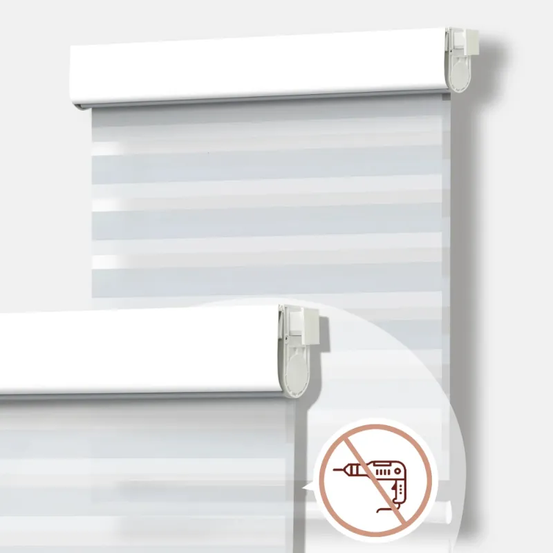 Bringnox No Drill Motorized Zebra Roller Blinds 60% Blackout on home office window