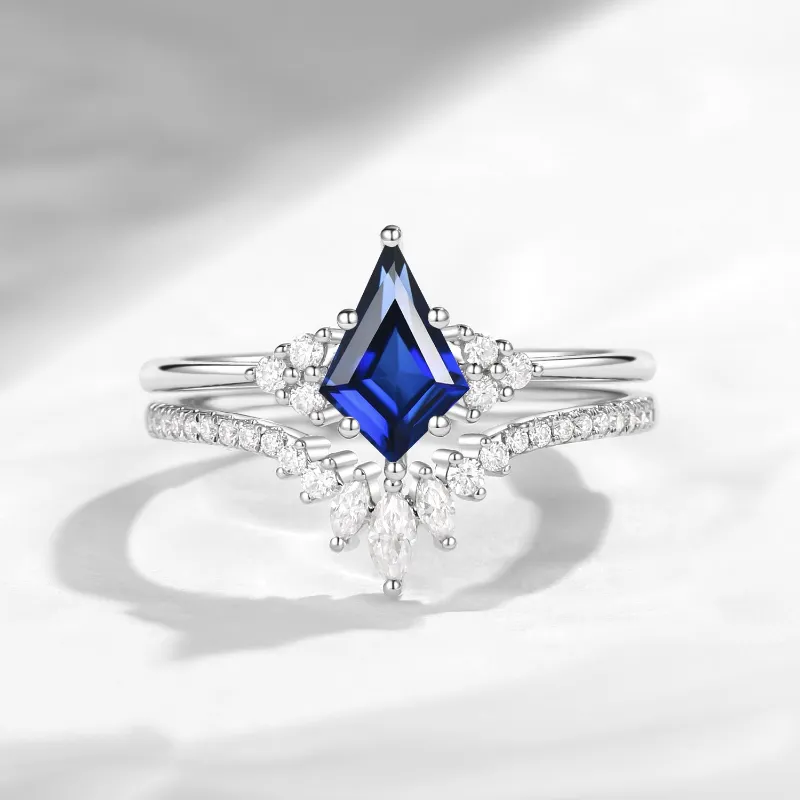 Starlandus Electra kite cut lab sapphire classic cluster engagement ring set