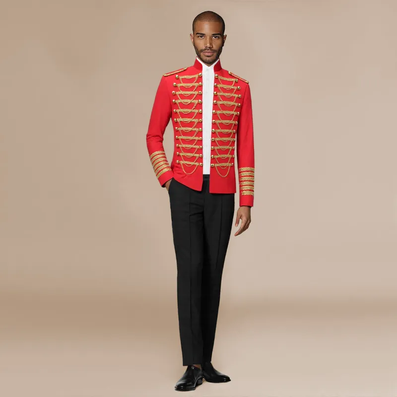Cloudstyle LZGT Red Luxury Suit 2-Piece, sequin-adorned blazer with golden chain detail