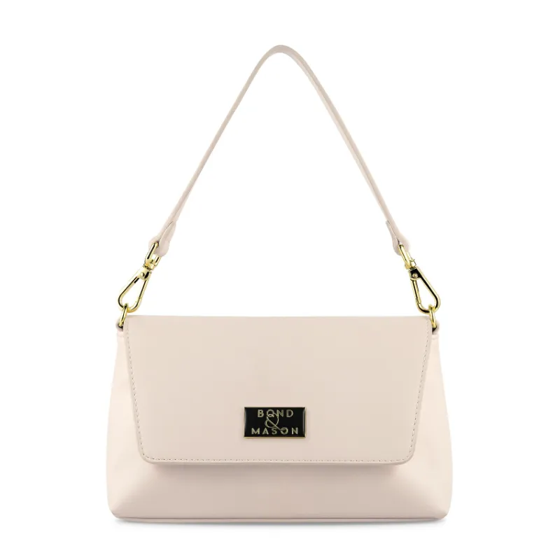 Bond & Mason The Estella Handbag showing slim vegan leather handbag with gold-tone hardware