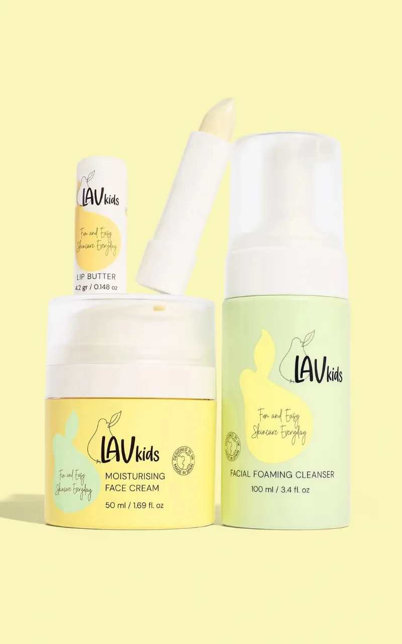Lav Kids Complete Face Trio Gift Set with cleanser, face cream and lip butter